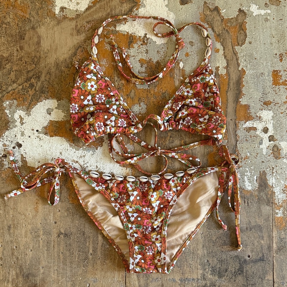 Floral Bikini with Shell Accents